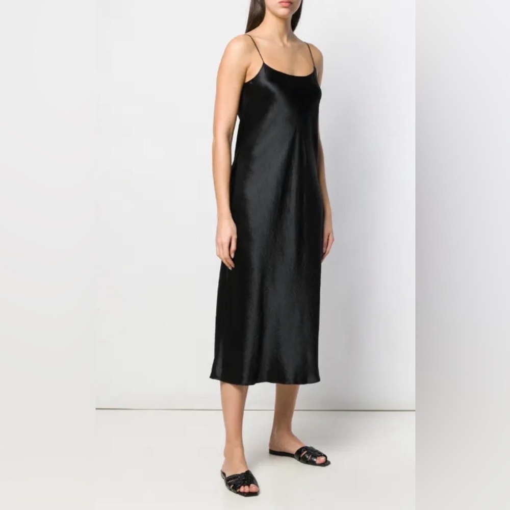 Vince Black Satin Slip Dress Size M Minimalist Midi Style VR68551013